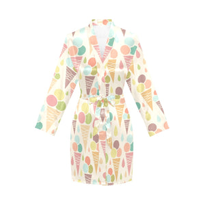 Ice cream cone pattern Women's Long Sleeve Belted Night Robe
