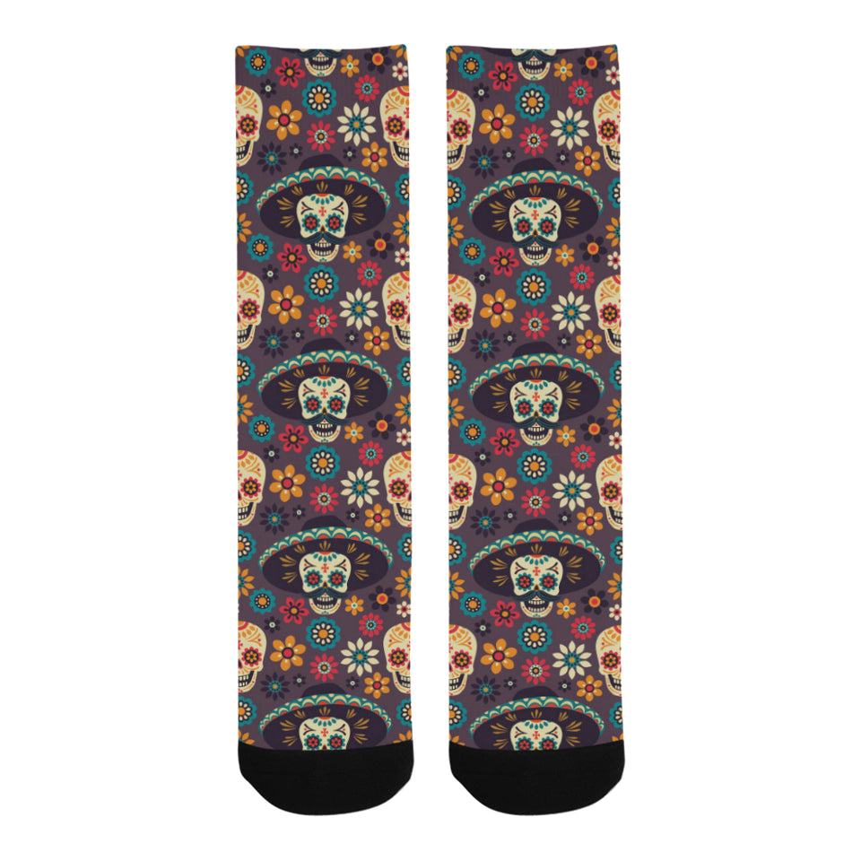 Sugar skulls flower maxican pattern Crew Socks