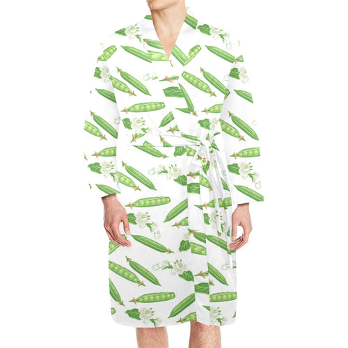 Green Peas Pattern Print Design 04 Men's Long Sleeve Belted Night Robe