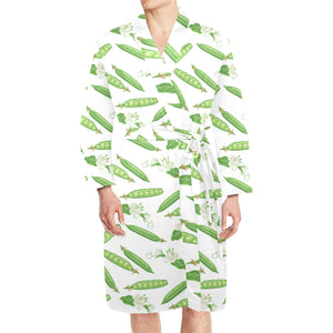 Green Peas Pattern Print Design 04 Men's Long Sleeve Belted Night Robe