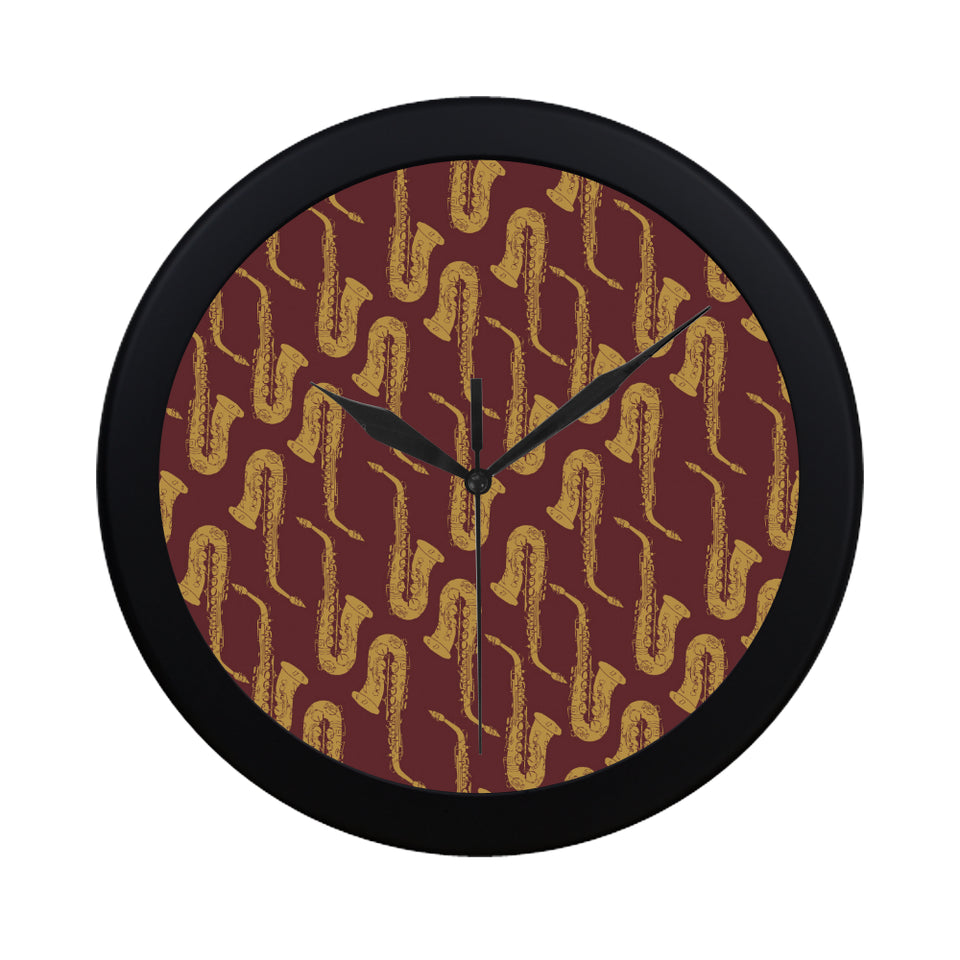 Hand drawn gold saxophone red background Elegant Black Wall Clock