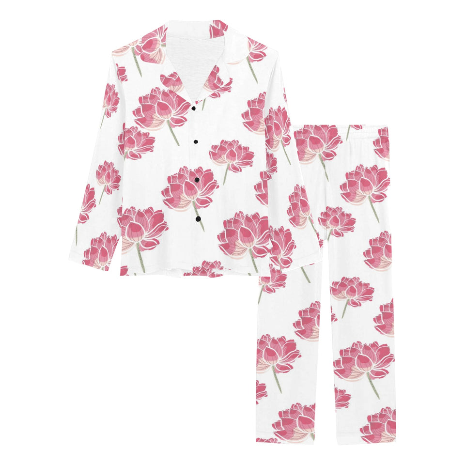Pink lotus waterlily pattern Women's Long Pajama Set