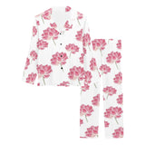Pink lotus waterlily pattern Women's Long Pajama Set