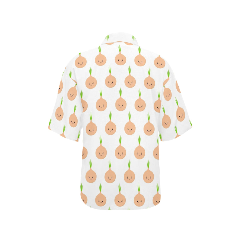 cute onions smiling faces Women's All Over Print Hawaiian Shirt