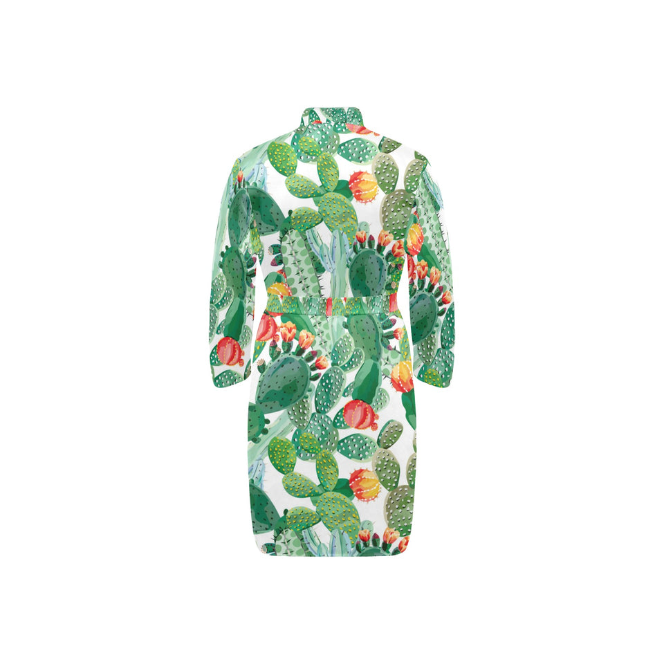Cactus design pattern copy Men's Long Sleeve Belted Night Robe
