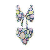 Colorful clock background Chest Bowknot High Waisted Bikini Swimsuit