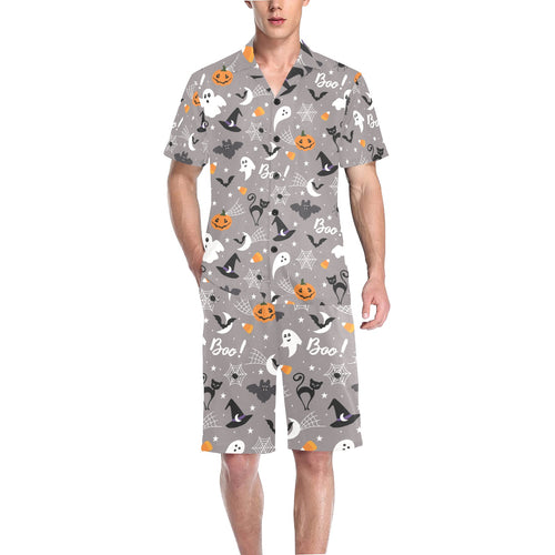 Halloween design pattern Men's V-Neck Short Pajama Set