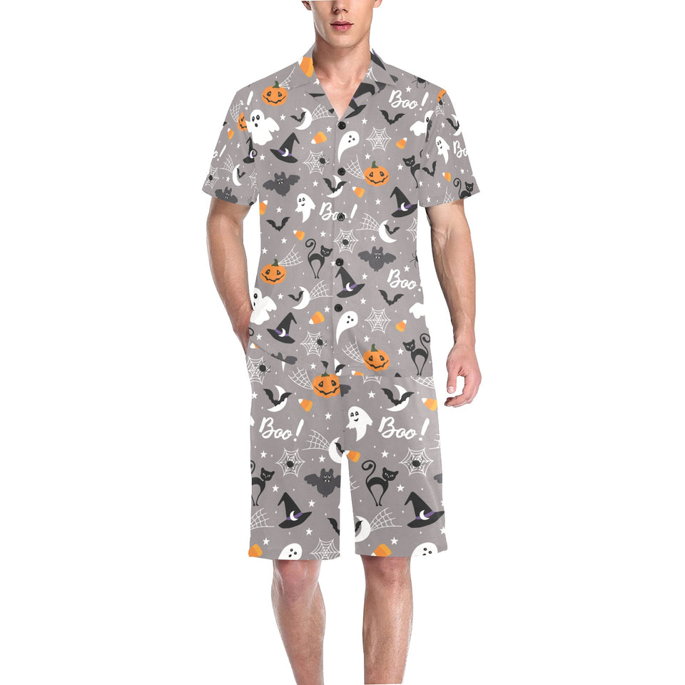 Halloween design pattern Men's V-Neck Short Pajama Set