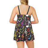 Music Notes Pattern Print Design 02 Chest Sexy Pleated Two Piece Swim Dress