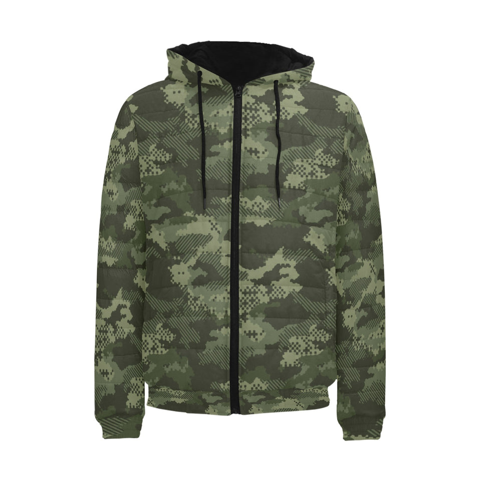 Digital Green camouflage pattern Men's Padded Hooded Jacket