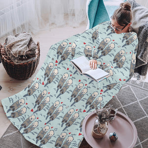 Lovely Sea Otter Pattern Blanket Robe with Sleeves