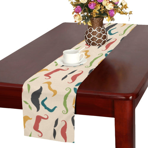 Mustache Beard Pattern Print Design 03 Table Runner