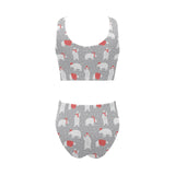 Cute polar bear christmas snow pattern Chest Bowknot High Waisted Bikini Swimsuit