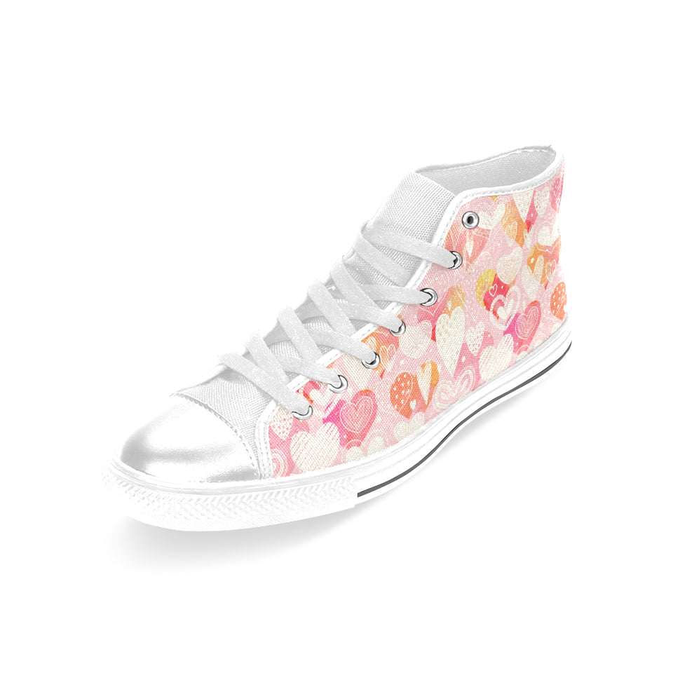 Hand drawn heart design pattern Women's High Top Canvas Shoes White