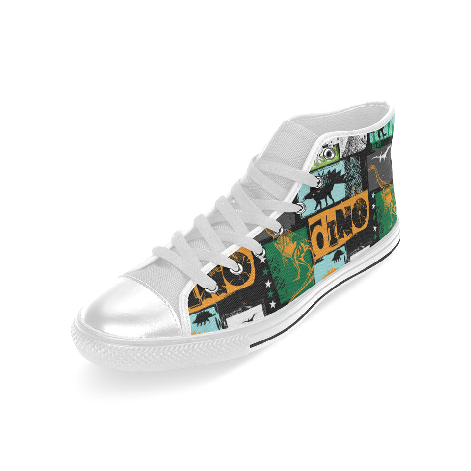 dinosaurs print pattern Men's High Top Canvas Shoes White