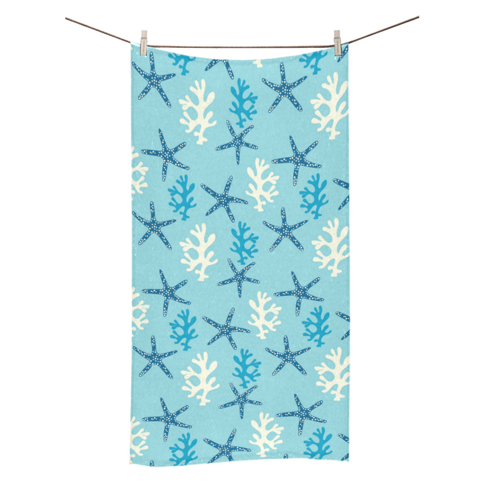 Blue starfish coral reef pattern Bath Towel