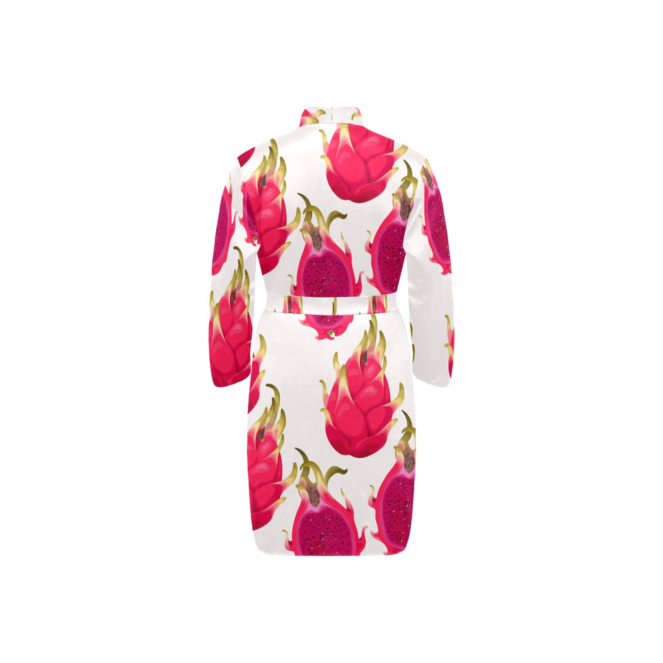dragon fruits design pattern Men's Long Sleeve Belted Night Robe