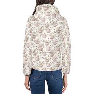 Tea pots Pattern Print Design 03 Women's Padded Hooded Jacket