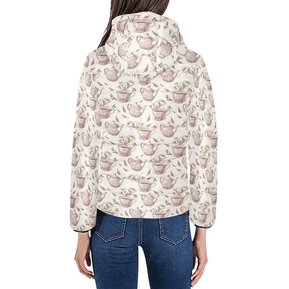 Tea pots Pattern Print Design 03 Women's Padded Hooded Jacket