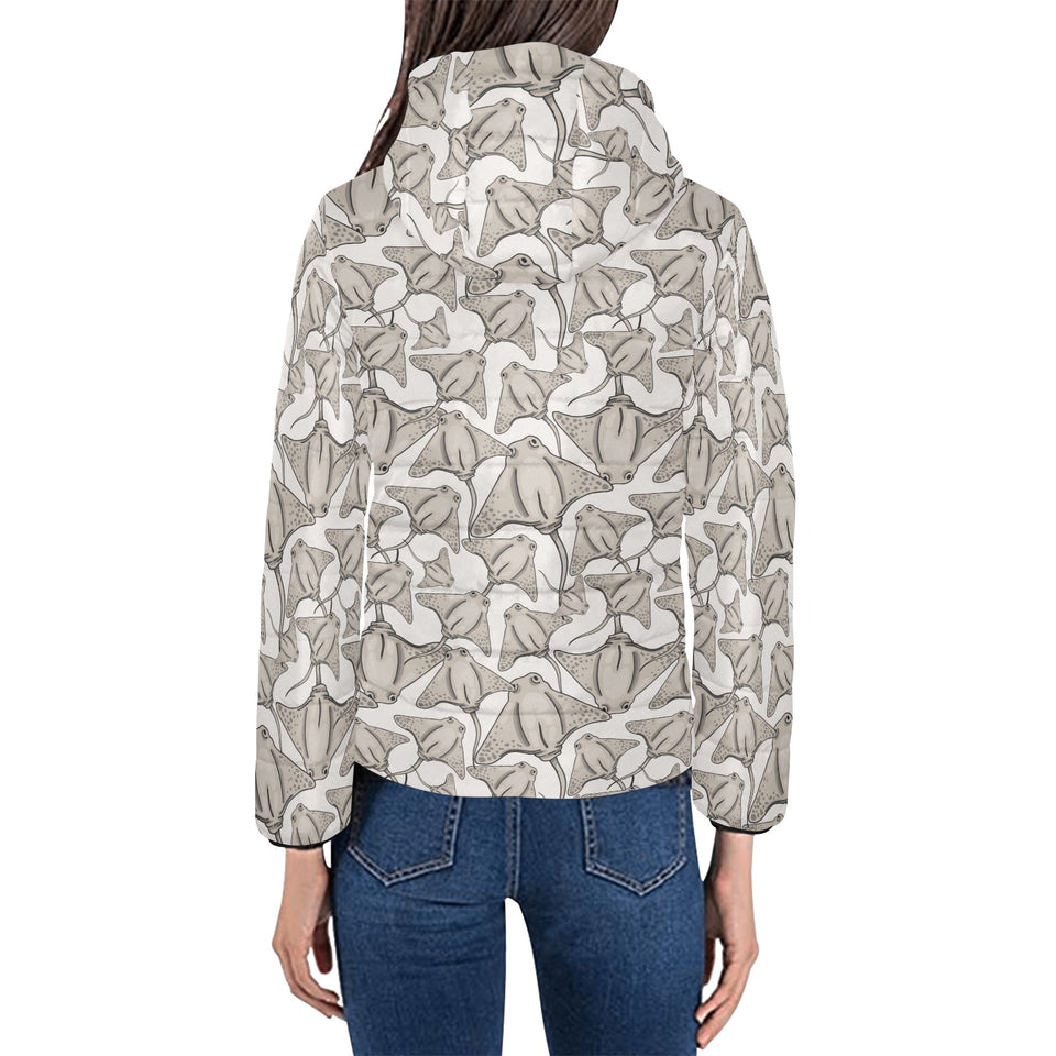 Stingray Pattern Print Design 05 Women's Padded Hooded Jacket