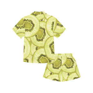 Sliced kiwi pattern Kids' Boys' Girls' V-Neck Short Pajama Set