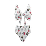French bulldog cup paw pattern Chest Bowknot High Waisted Bikini Swimsuit