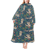 Raccoon tropical leaves pattern Blanket Robe with Sleeves