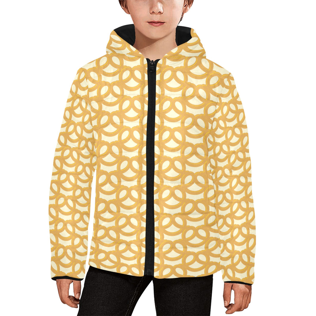 Pretzels Pattern Print Design 01 Kids' Boys' Girls' Padded Hooded Jacket