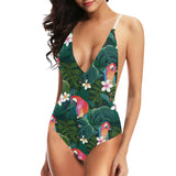 Parrot Palm tree leaves flower hibiscus pattern Women's One-Piece Swimsuit