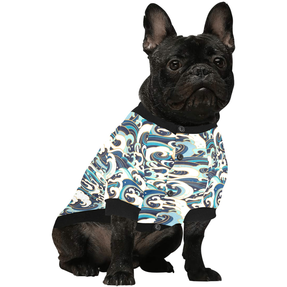 Japanese wave pattern All Over Print Pet Dog Round Neck Fuzzy Shirt