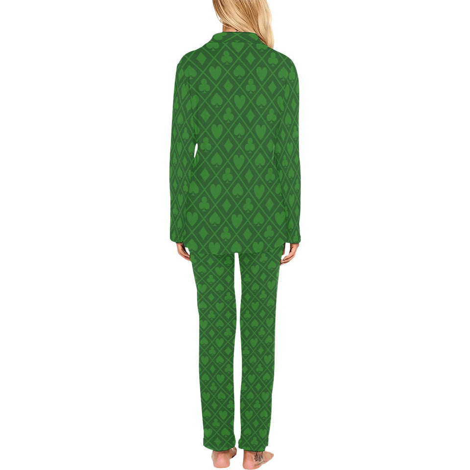 Casino Cards Suits Pattern Print Design 04 Women's Long Pajama Set