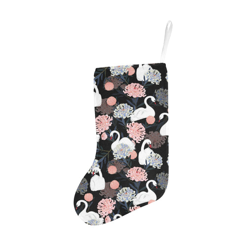white swan blooming flower pattern Christmas Stocking