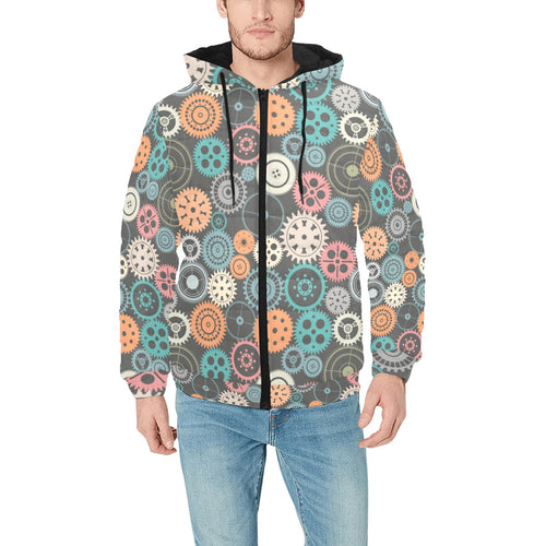 Gear Pattern Print Design 05 Men's Padded Hooded Jacket