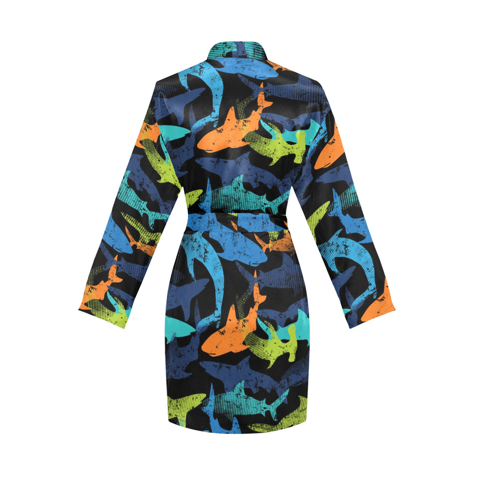 Colorful shark Women's Long Sleeve Belted Night Robe
