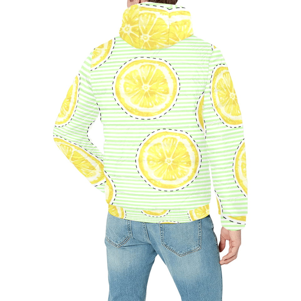 slice of lemon pattern Men's Padded Hooded Jacket