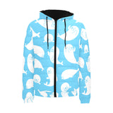 Cute white sea lion seals pattern Men's Padded Hooded Jacket