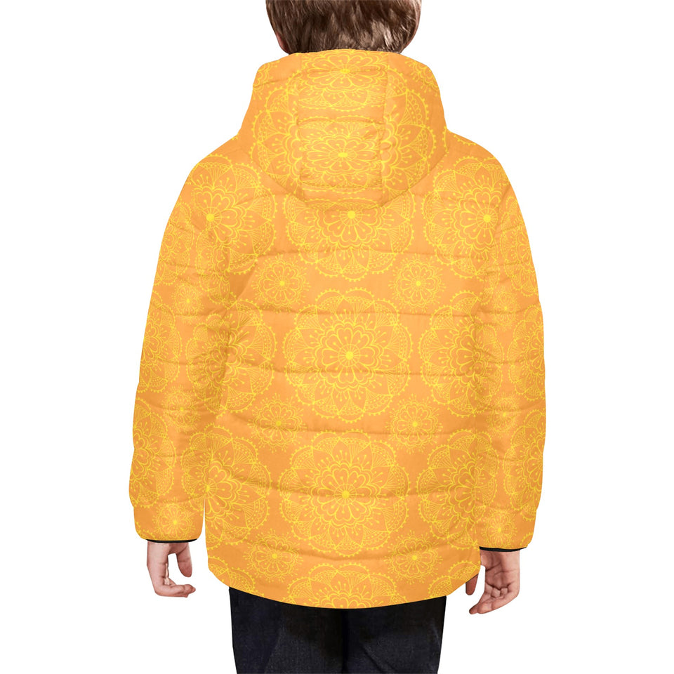 Orange traditional indian element pattern Kids' Boys' Girls' Padded Hooded Jacket