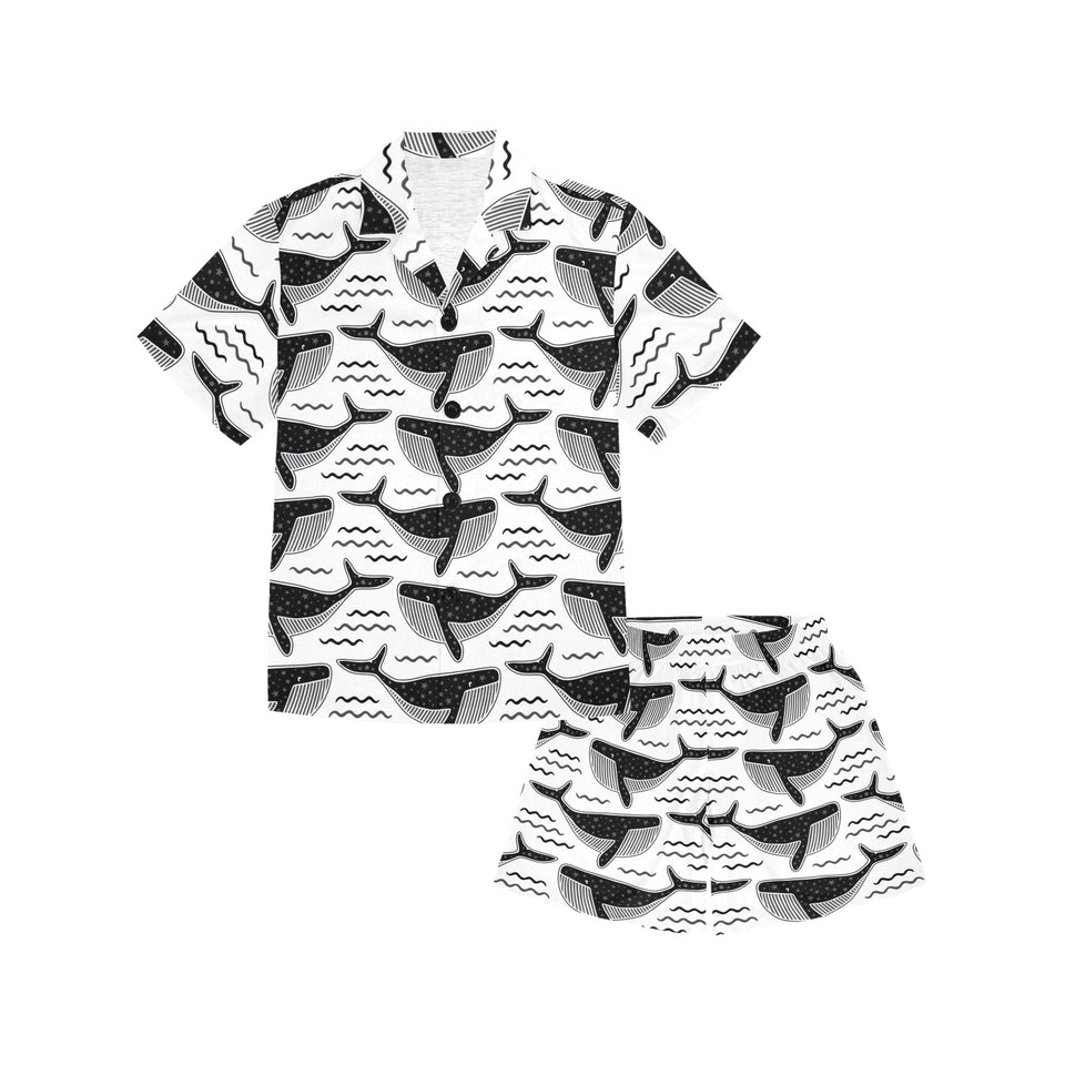 Black whale pattern Kids' Boys' Girls' V-Neck Short Pajama Set