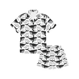 Black whale pattern Kids' Boys' Girls' V-Neck Short Pajama Set