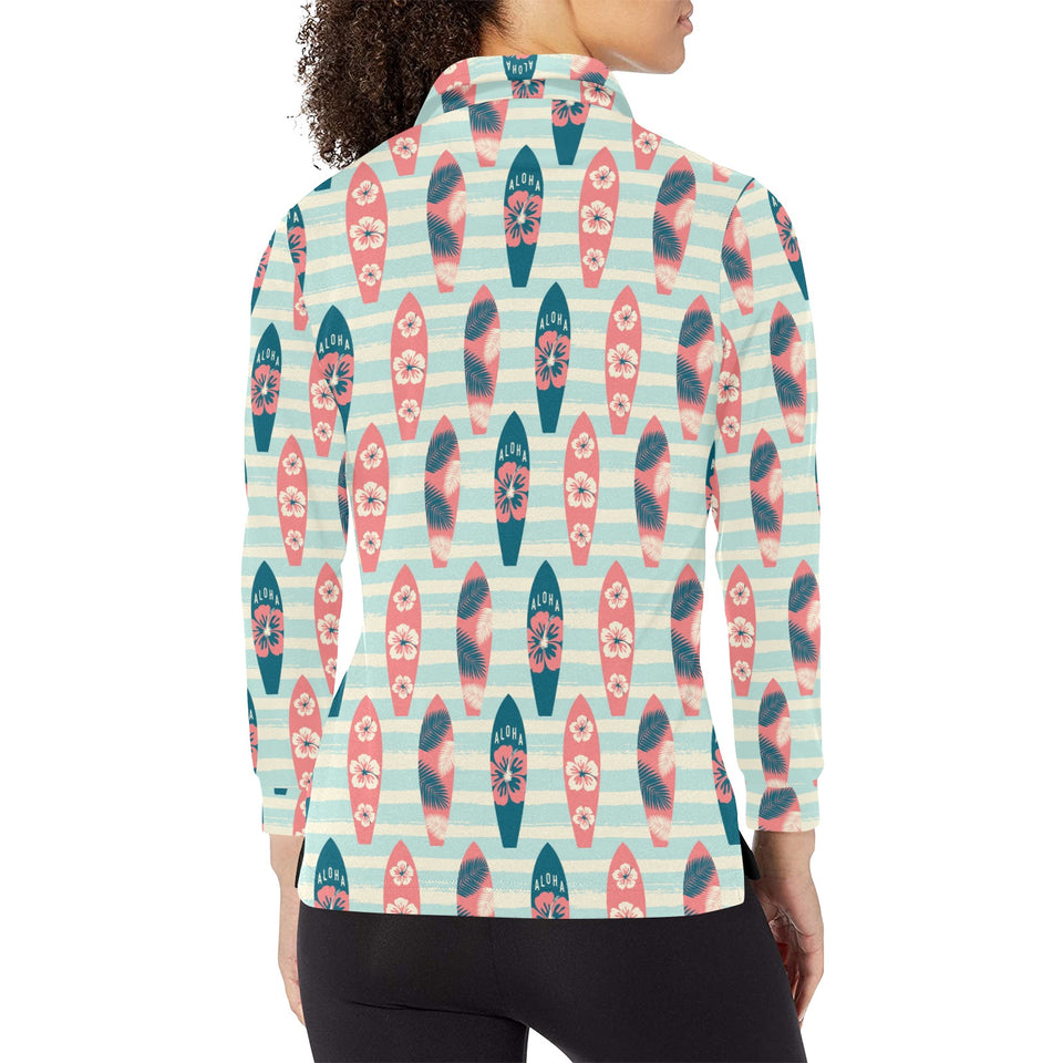 Surfboard Pattern Print Design 02 Women's Long Sleeve Polo Shirt