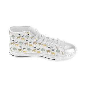 Silhouettes of goat and tree pattern Women's High Top Canvas Shoes White