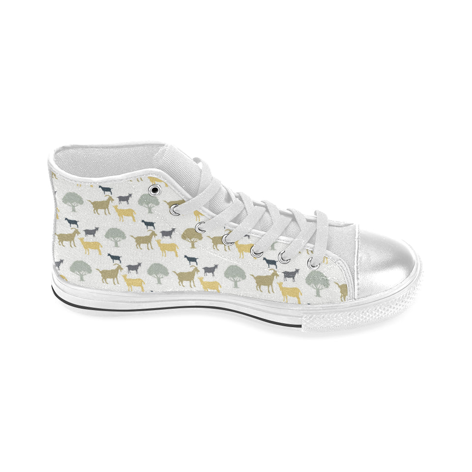 Silhouettes of goat and tree pattern Women's High Top Canvas Shoes White