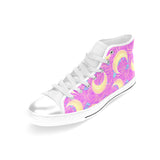 Moon pink rose background Women's High Top Canvas Shoes White