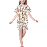 Sloths hanging on the tree pattern Kids' Boys' Girls' V-Neck Short Pajama Set