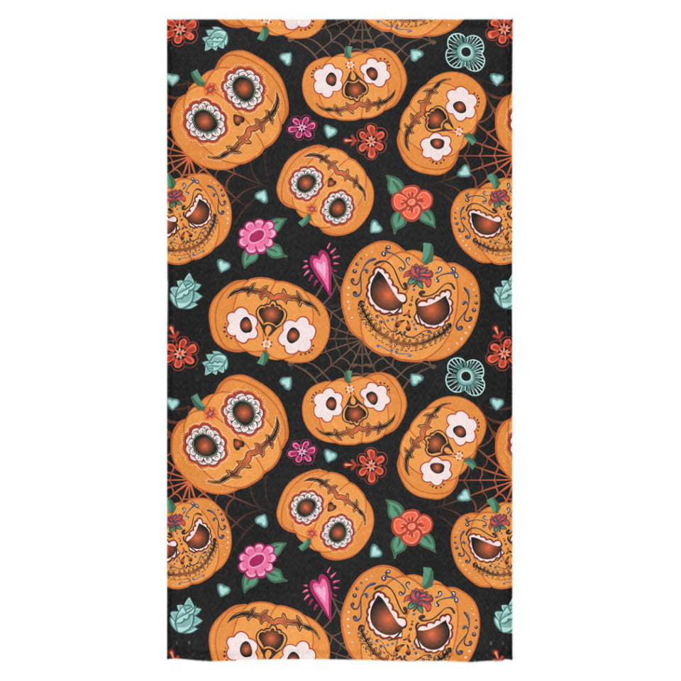 Pumpkin flowers spiderweb Halloween theme Bath Towel