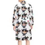 Cute ninja design pattern Men's Long Sleeve Belted Night Robe