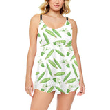 Green Peas Pattern Print Design 04 Chest Sexy Pleated Two Piece Swim Dress