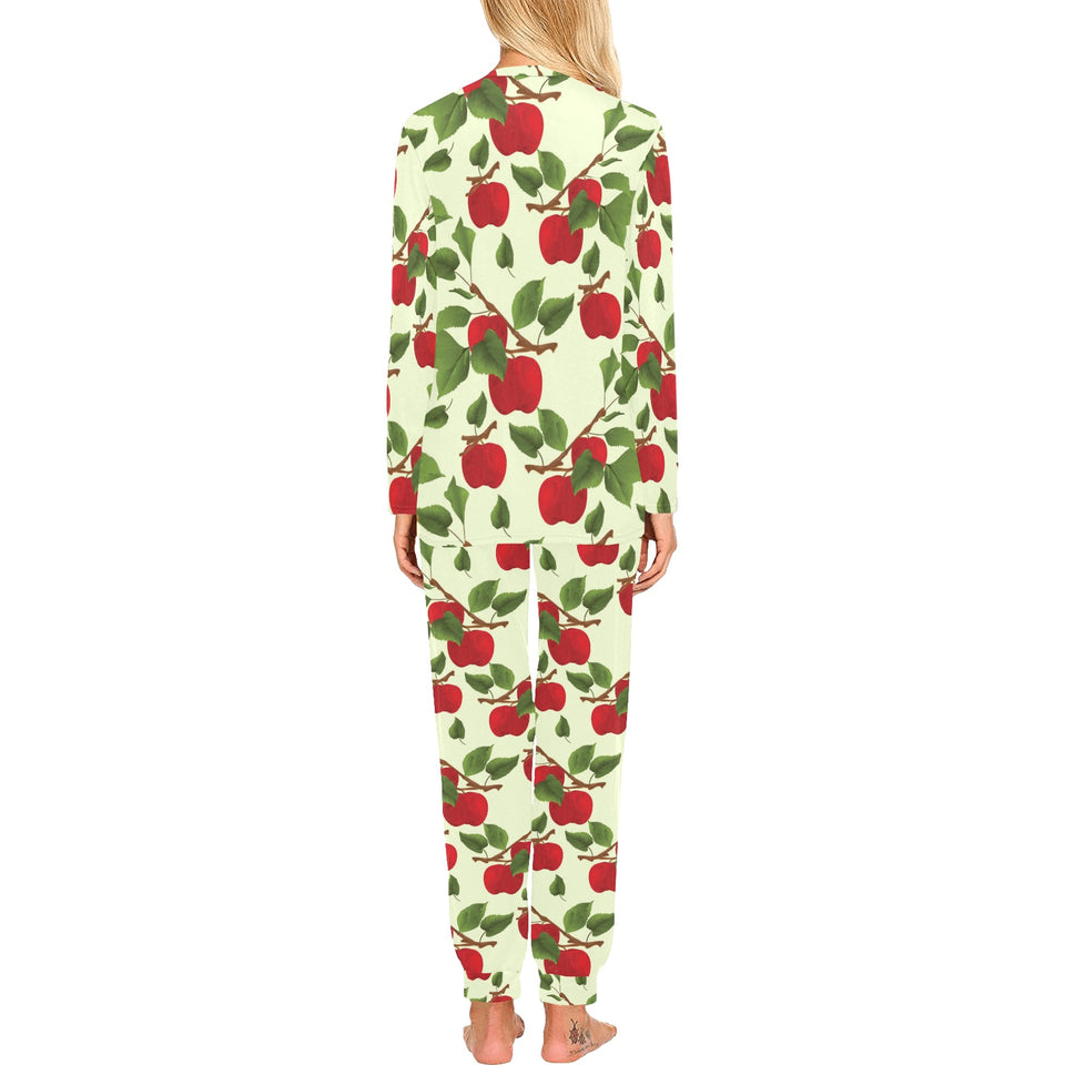 Red apples leaves pattern Women's All Over Print Pajama Set