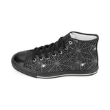 Spider web design pattern Black background white c Women's High Top Canvas Shoes Black