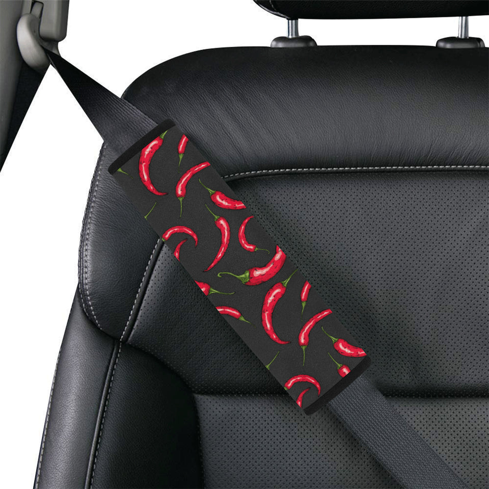 Chili peppers pattern black background Car Seat Belt Cover